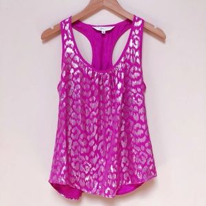Trina Turk Magenta Silk Leopard Sleeveless Top